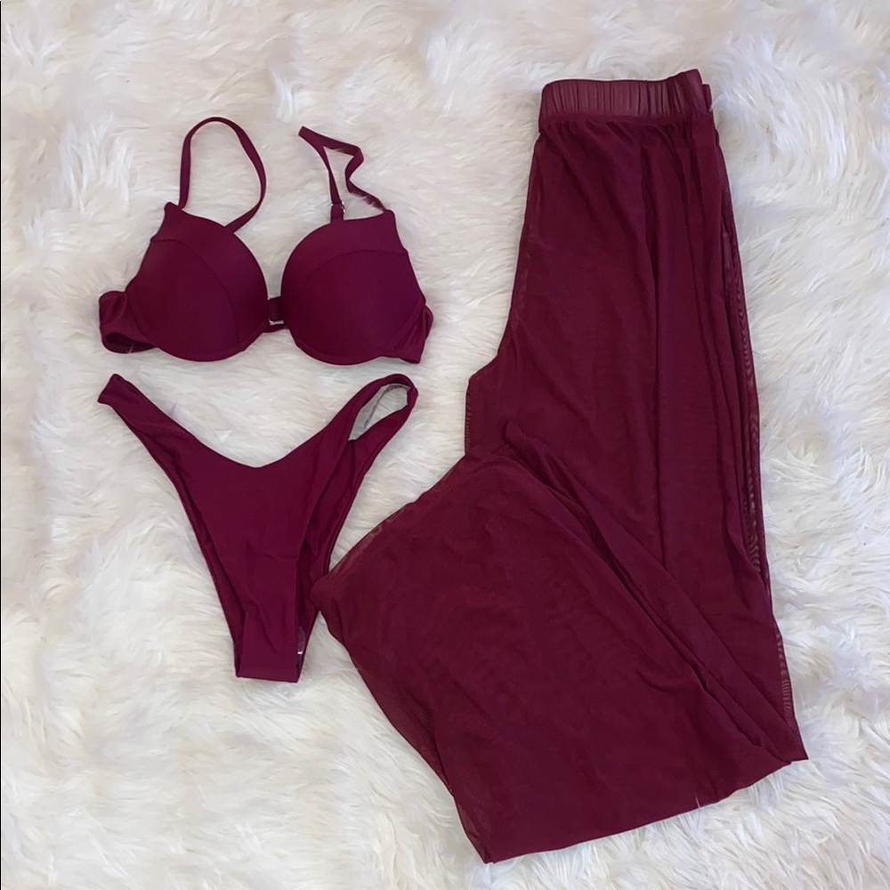 Matte Swim Burgundy Bathing Suit Set